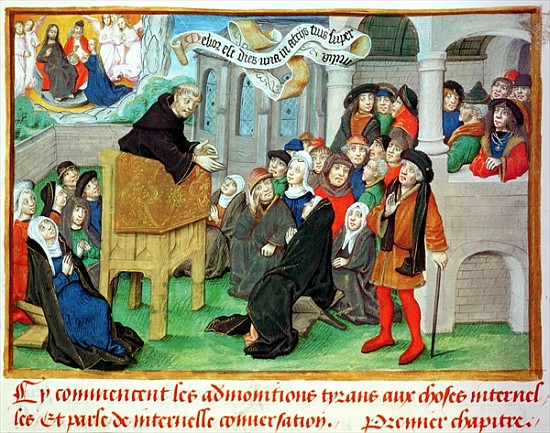 Ms.230 fol.57 Monk Preaching on Imitation, from ''Sermons sur la Passion et Traites Divers'' Jean de von French School