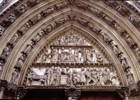 North transept portal, detail of tympanum depicting scenes from The Infancy of Christ and the Story von French School