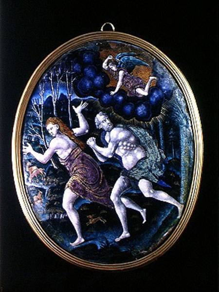 Oval plaque depicting Adam and Eve Expelled from Paradise, Limousin inted von French School