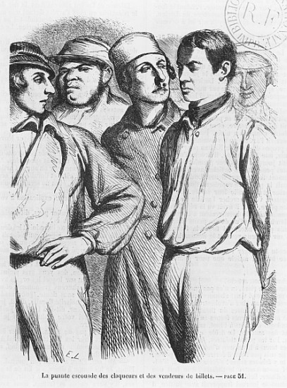 The arrogant squad of hired applauders and ticket sellers, illustration from ''Les Illusions perdues von French School
