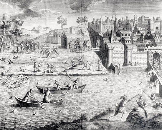 The Massacre of the Huguenots at Tours in 1562 von French School