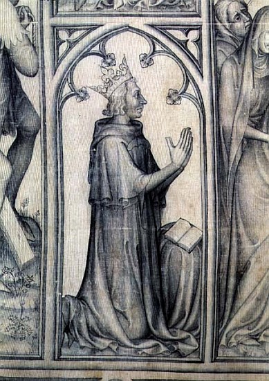 The Parement of Narbonne, detail of Charles V (1338-80) praying, c.1375 (grisaille on silk) (detail  von French School