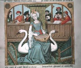 Ms Fr 1 fol.65v Allegory of Music, from 'Les Echecs Amoureux' c.1500