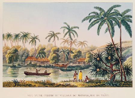 Village of Matavae, Tahiti, illustration from ''Voyage autour du Monde sur la Corvette Coquille'' Li