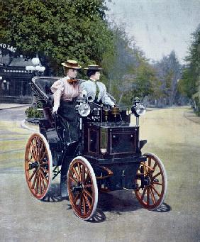 A petrol-powered Panhard Levassor Phaeton with starting handle, 1896 (coloured b/w photo) 
