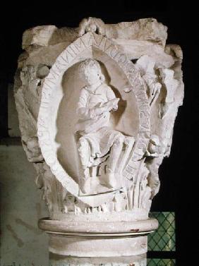 Capital depicting the First Key of Plainsong with a dulcimer player c.1095