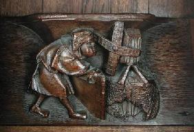 Carving of a miller, from a choir stall