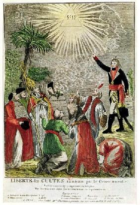 Freedom of Worship during the period of Napoleon''s consulship, depicting Napoleon pointing towards 