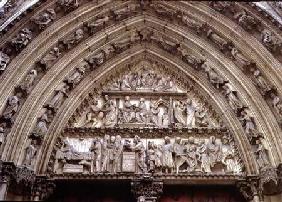 North transept portal, detail of tympanum depicting scenes from The Infancy of Christ and the Story 1250