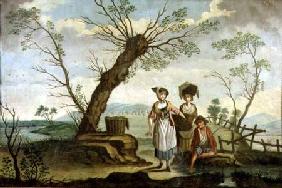 Rustic landscape with washerwomen and a peasant
