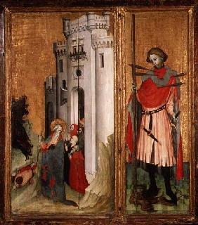 Thouzon Altarpiece, right-hand section showing (LtoR) St. Andrew expelling demons from Nice; St. Seb early 15th