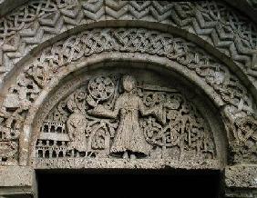 Tympanum depicting Christ of Revelation holding the Seven Stars in His Hand