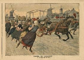Winter in Holland, ice skating on the canal, illustration from ''Le Petit Journal'', supplement illu