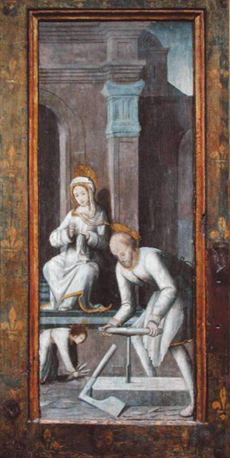 The Workshop at Nazareth, right hand panel from a triptych von French School