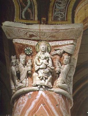 The Adoration of the Magi, column capital (stone) von French School, (11th century)