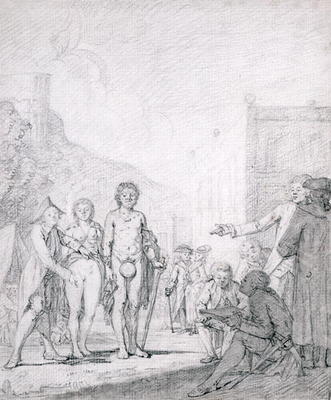 A Slave Market (pencil and grey wash on paper) von French School, (18th century)
