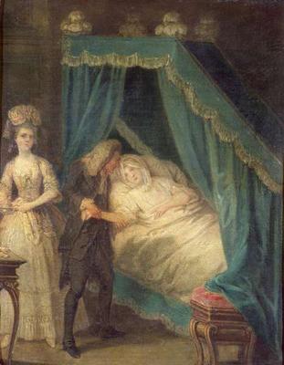 Bedside visit by the doctor (oil on canvas) von French School, (18th century)
