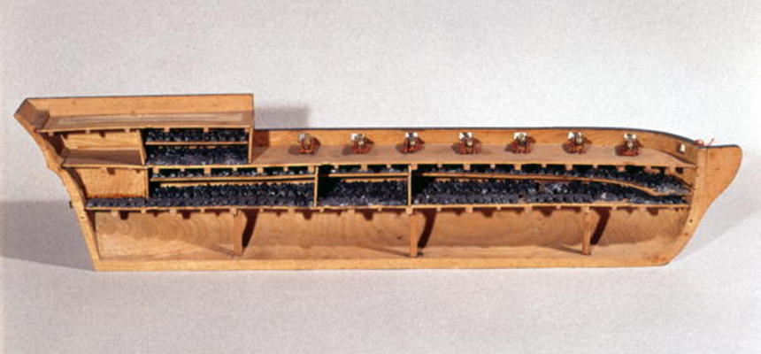Cross-section of a model of a slave ship, late 18th century (wood) von French School, (18th century)