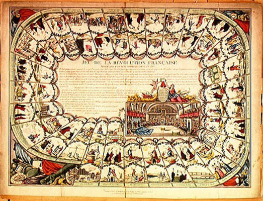 Snakes and ladders board based on the French Revolution, 1791 (coloured engraving) von French School, (18th century)