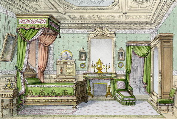 Bedroom in the Renaissance style (colour litho) von French School, (19th century)