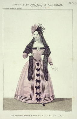 Costume for Mademoiselle Dorus in the Role of Donna Elvira in 'Don Giovanni', engraved by Maleuvre, von French School, (19th century)