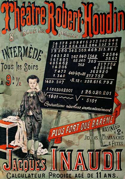 Poster advertising an appearance of Jacques Inaudi (1867-1939) at the Theatre Robert Houdin, Paris, von French School, (19th century)