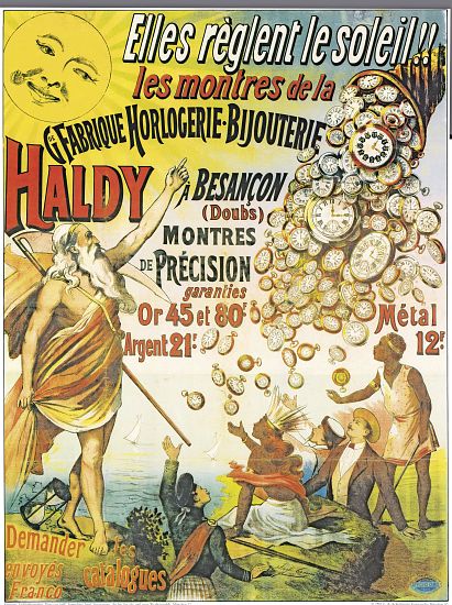Poster advertising 'Horlogerie-Bijouterie Haldy' von French School, (19th century)