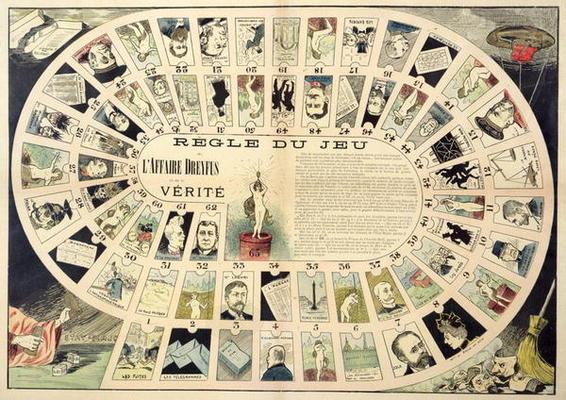 The Dreyfus Affair Game, with portraits of the various individuals involved, late 19th century (colo von French School, (19th century)