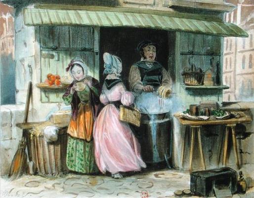 The merchant of 'oublies' in Paris, 1st half 19th century (colour litho) von French School, (19th century)