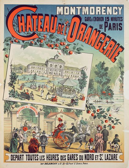 Travel poster advertising trips by train from Paris to the 'Chateau de l'Orangerie' at Montmorency von French School, (19th century)