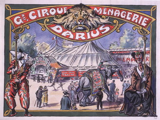 Poster advertising the 'Grand Cirque Menagerie Darius', 1924 (w/c on paper) von French School, (20th century)