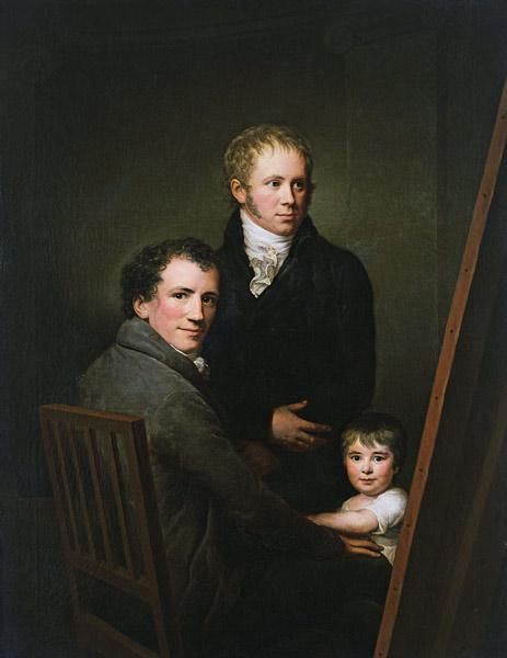 Self portrait with the Foster Daughter Lina Groger and the painter Heinrich Jakob Aldenrath c.1801-15