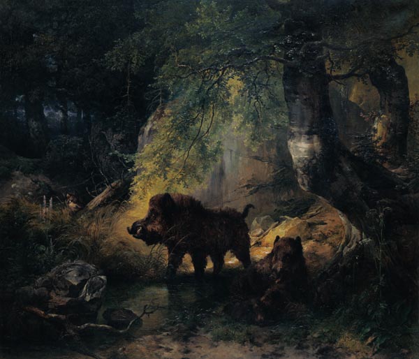 Wild Boar and Wolf von Friedrich Gauermann