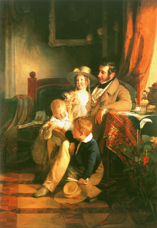 Rudolf von Arthaber mit seinen Kindern Rudolf, Emilie und Gustav, das Bildnis der gestorbenen Mutter von Friedrich von Amerling
