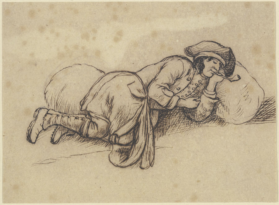 Auf einem Sack schlafender Bauer von Friedrich Wilhelm Hirt