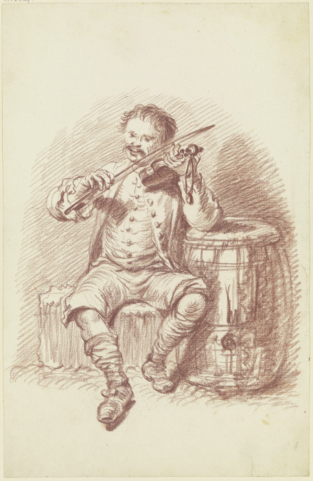 Violinenspieler bei einem Faß sitzend von Friedrich Wilhelm Hirt