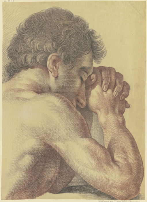 Brustbild eines betenden nackten Mannes, halb vom Rücken gesehen von Friedrich Wilhelm Schäfer
