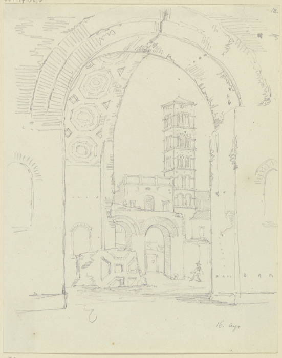 Blick durch die Ruine der Maxentiusbasilika auf S. Francesca Romana in Rom von Friedrich Maximilian Hessemer