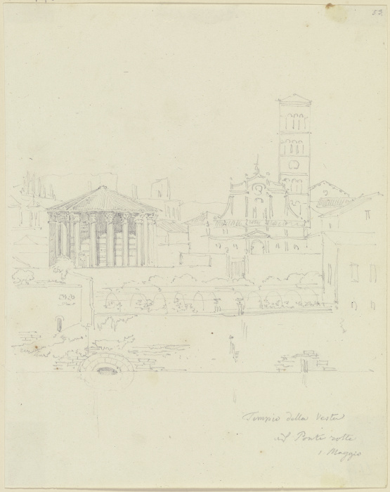 Der Tempio di Ercole Vincitore und S. Maria in Cosmedin mit der in den 1890er Jahren abgebrochenen R von Friedrich Maximilian Hessemer