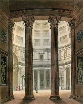 Interior of the Pantheon, Rome, from 'Le Costume Ancien et Moderne' by Jules Ferrario, engraved by G 19th