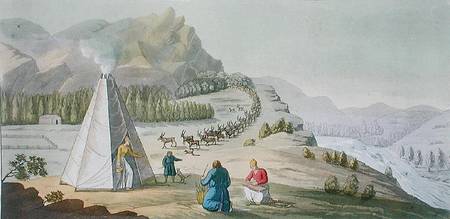 Herding Reindeer, Lapland, plate 47 from 'Le Costume Ancien et Moderne' by Jules Ferrario von G. Bramati