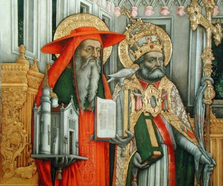 St. Jerome and St. Gregory, detail of left panel from The Virgin Enthroned with Saints Jerome, Grego von G. Vivarini