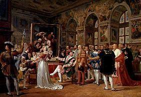 Raphael führt König Franz I. v. Frankreich sein Werk "Hl. Familie" vor