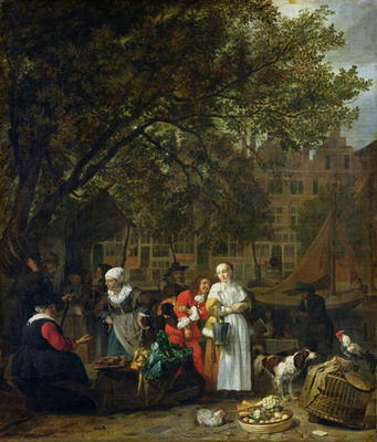 A Herb Market in Amsterdam (oil on canvas) von Gabriel Metsu