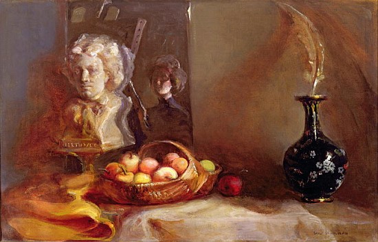 Still Life with Apples and Beethoven''s Bust (oil on canvas)  von Gail  Schulman
