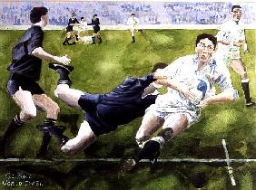 Rugby Match: England v New Zealand in the World Cup, 1991, Rory Underwood being tackled (w/c) 