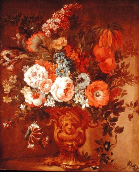 Roses, Poppies, Honeysuckle, Stock and Other Flowers in a Sculpted Vase von Gaspar Peeter d.J Verbruggen