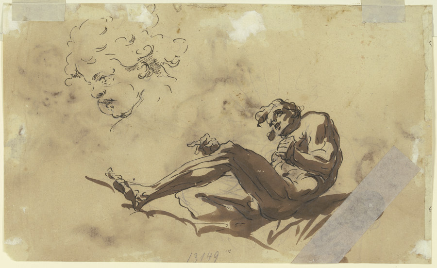 Ein liegender Männerakt sowie das Gesicht eines Knaben im Profil von Gaspare Diziani