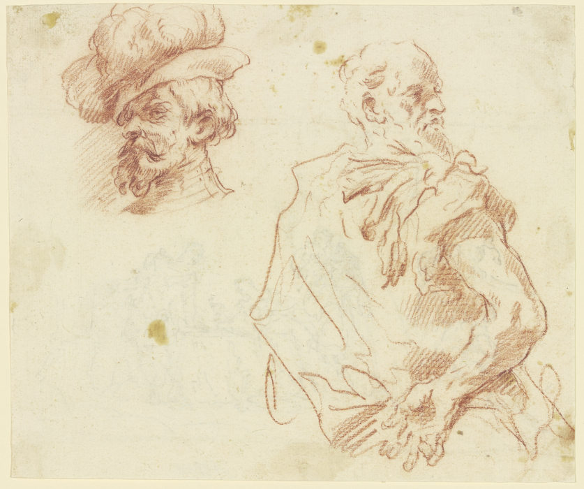 Kopf eines bärtigen Mannes mit Hut, Rückenansicht eines Mannes von Gaspare Diziani