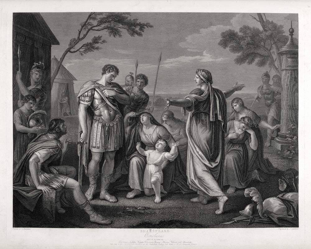 Coriolanus Akt V Szene III - Coriolanus, Aufidius, Volumnia, junger Marcus, Valeria und Begleiter von Gavin Hamilton